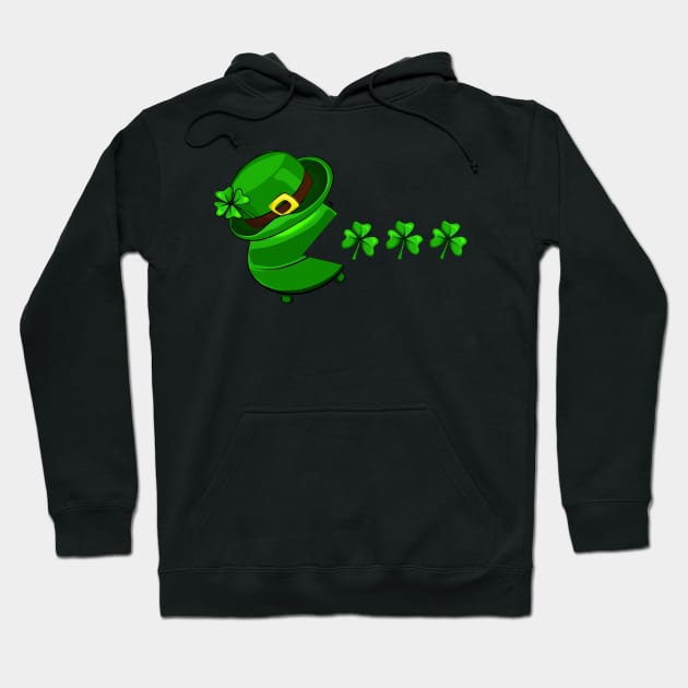 Funny Shamrock Eating Happy St Patrick's Day Men Women Kids Hoodie by Gendon Design